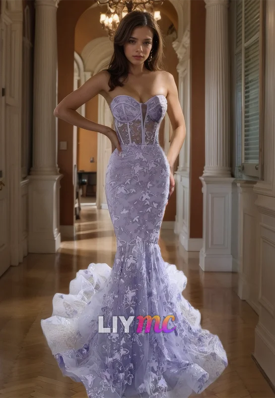 Deep Discounts Sweetheart Sleeveless Appliques Mermaid Prom Dress