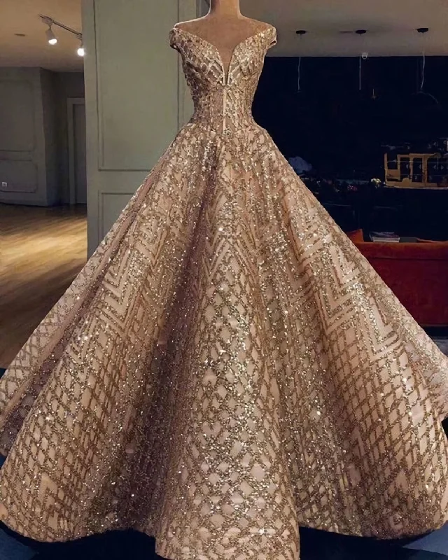 Limited Availability Modest Glitter Tulle Prom Dresses, Glamorous Evening Gowns
