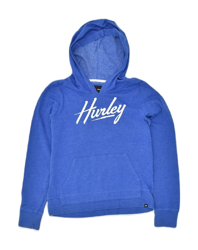 HURLEY Womens Graphic Hoodie Jumper UK 12 Medium Blue Cotton