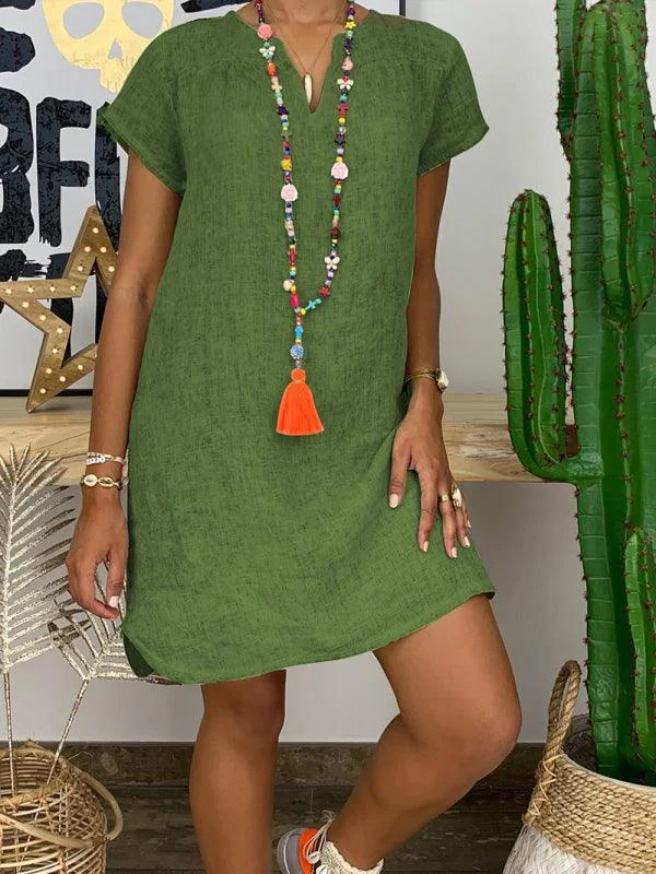 Huge Discounts Casual Linen Short Sleeve Dress