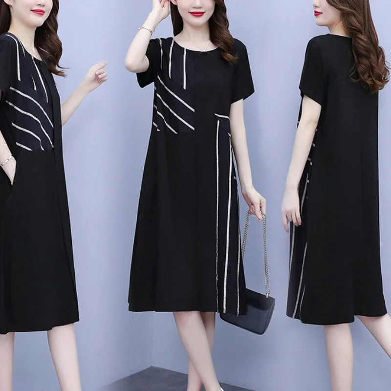 Online Specials Plus Size Black Simple Shapes Dress