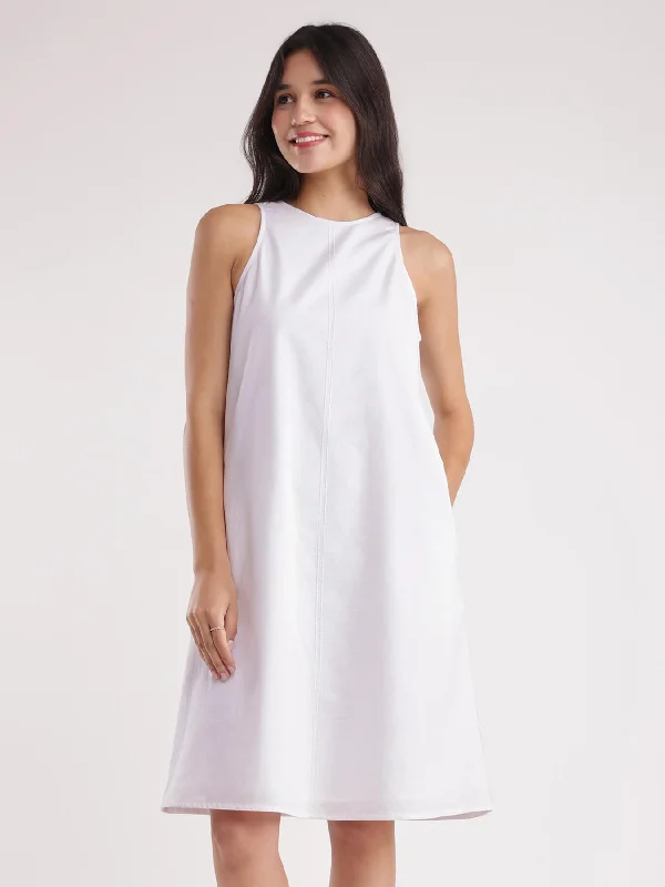 Linen A-line Dress - White