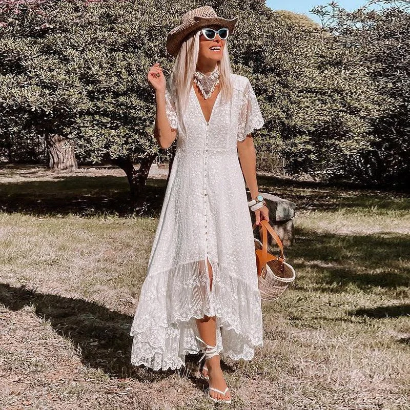 Overstock Sale Women's  V-Neck Lace Maxi Dress