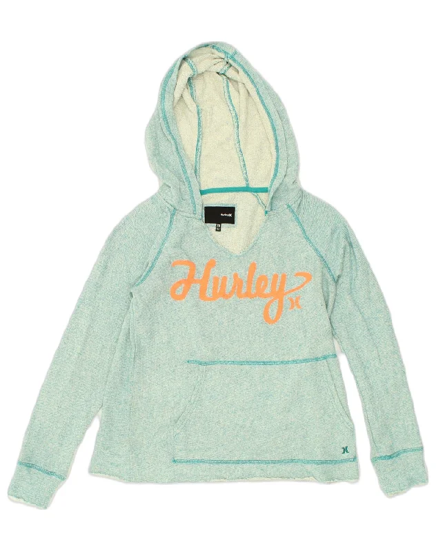 Steals and Deals HURLEY Womens Graphic Hoodie Jumper UK 4 XS Green Cotton