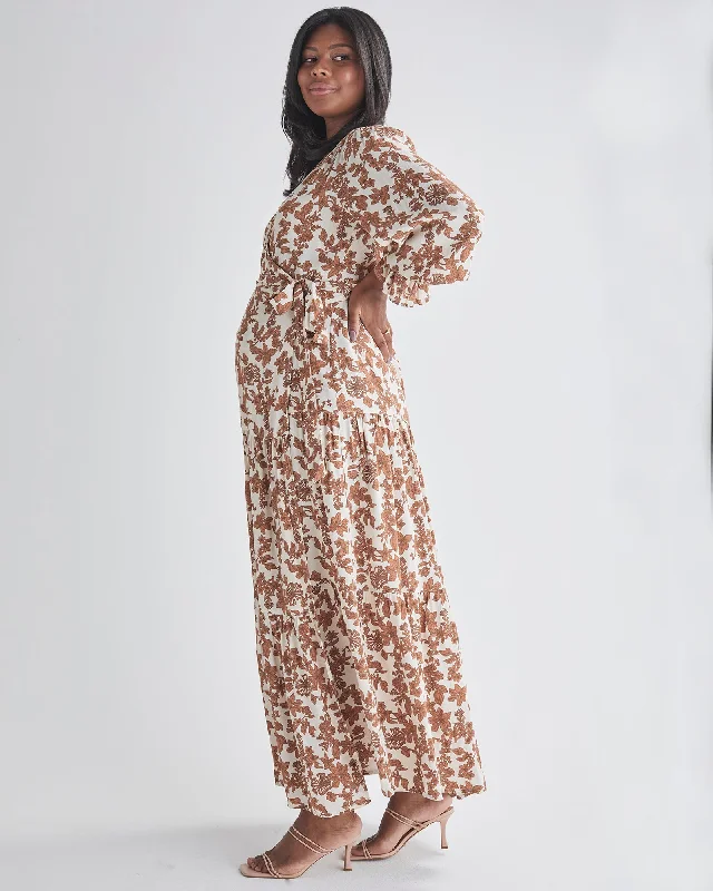 Daily Deals Elise Maternity Wrap Dress Nude Floral Print in White