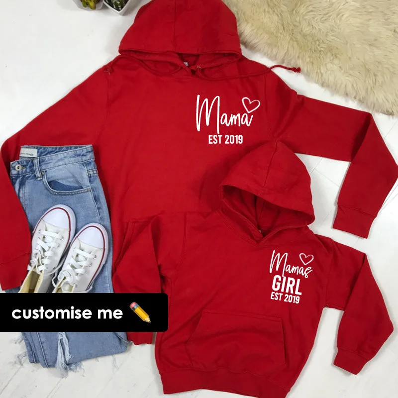 Personalised Mama & Girl Heart Established Matching Red Hoodies (MRK X)