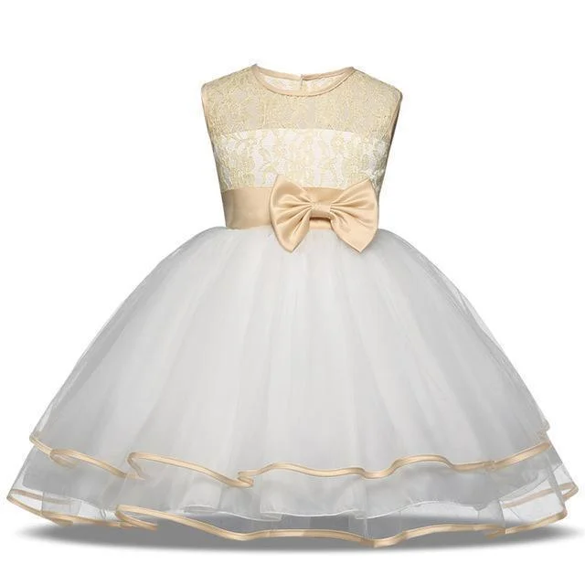 Clearance Items Beige Girls Dress Princess Lace Flower Girl Dress 4-10 Years