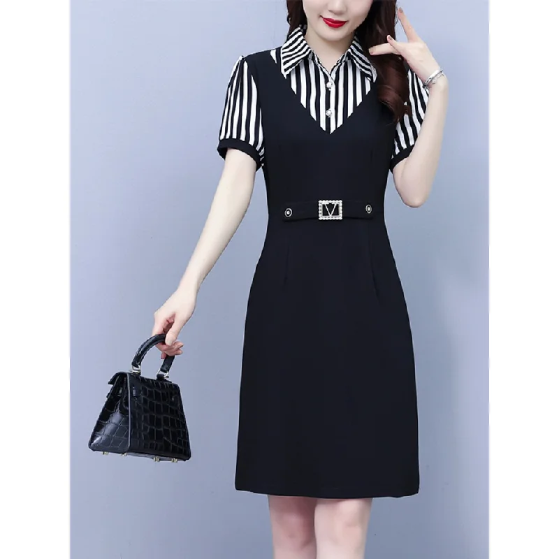 Price Buster Plus Size Stripe Mock 2 Piece Shirt Dress