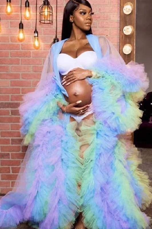 Savings Alert Custom Gradient Tulle See-through Maternity Photoshoot Gown