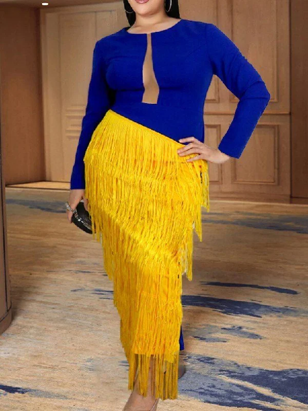Exclusive Offers Blue-Yellow Cocktail Dress
