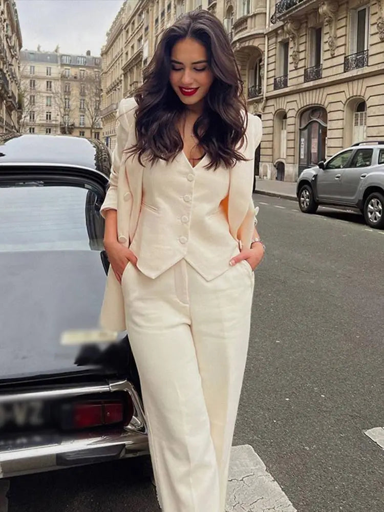 Znbbw Solid Blazer Coat Set Women Fashion Lapel Long Sleeve Jacket Suit 2023 Spring Chic Office Lady High Waist Pants Suits