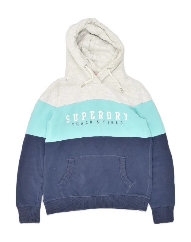 SUPERDRY Womens Graphic Hoodie Jumper UK 14 Large Navy Blue Colourblock