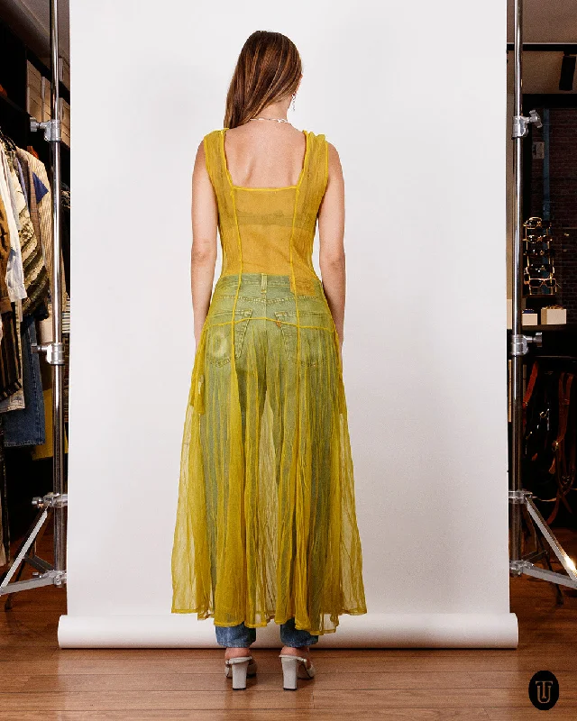 Holiday Sale 2000s Yohji Yamamoto Sheer Yellow Maxi Dress S/M