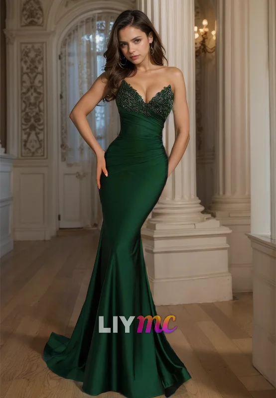 Don't Wait V-Neck Sleeveless Appliques Mermaid Bodycon Prom Dress