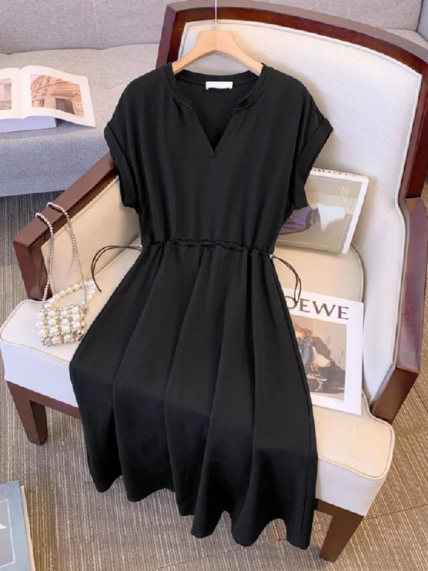 Plus Size Korean Notch Neck Midi Dress