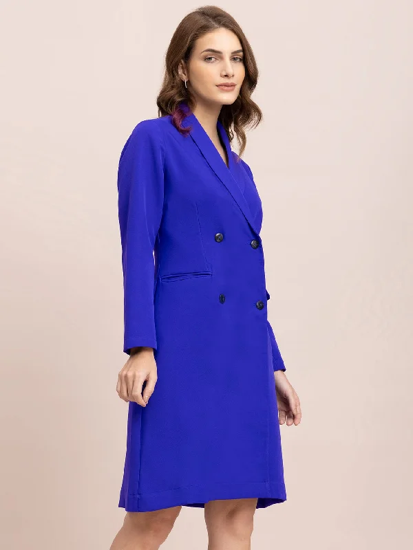 Exclusive Access A Line Blazer Dress - Royal Blue