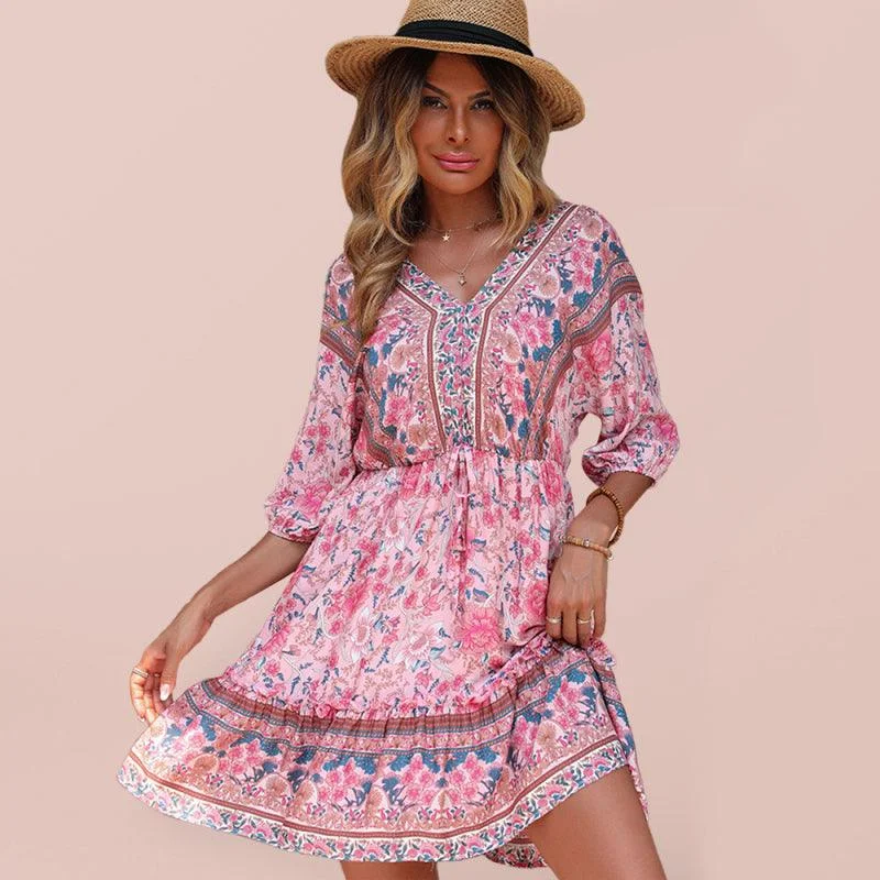 Price Smash Floral Vintage Loose Mini Dress