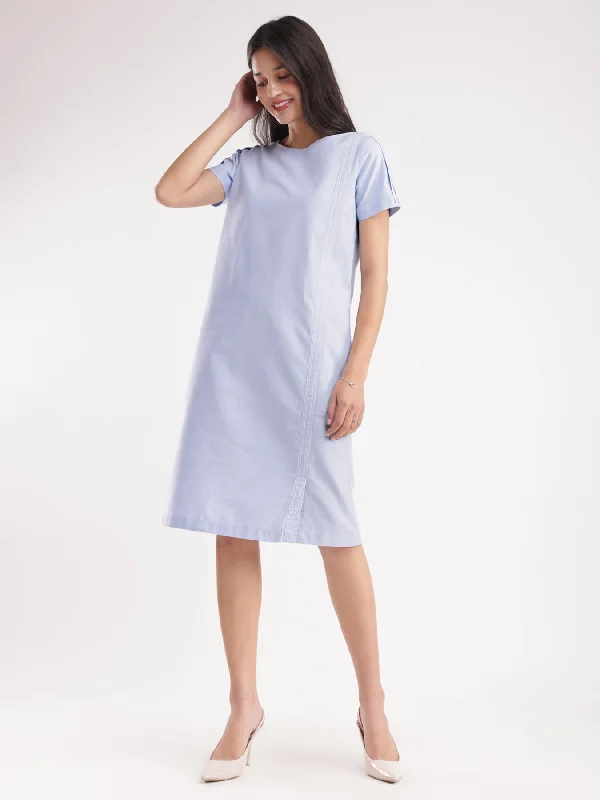 Mega Sale Textured Cotton Shift Dress - Blue