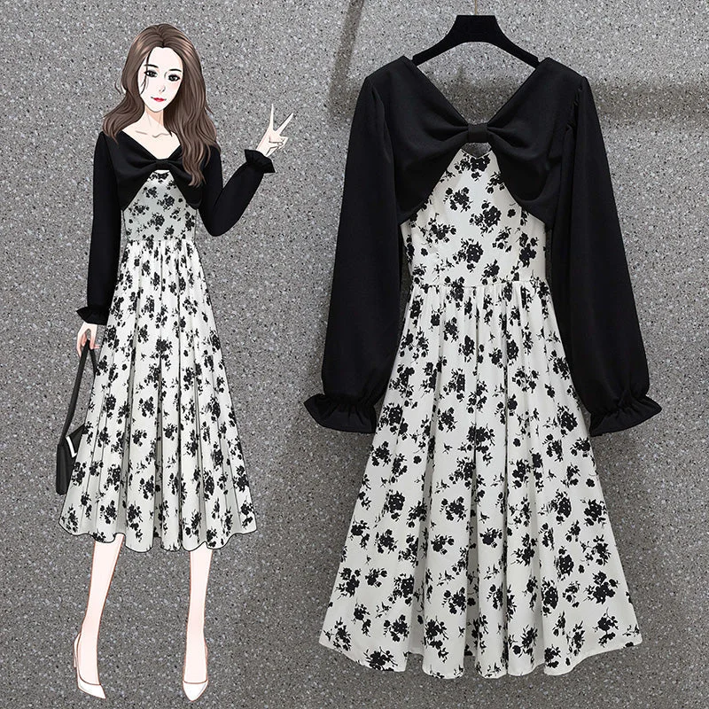 Act Now Plus Size Romantic Cape Jacket and Floral Cami Dress Set
