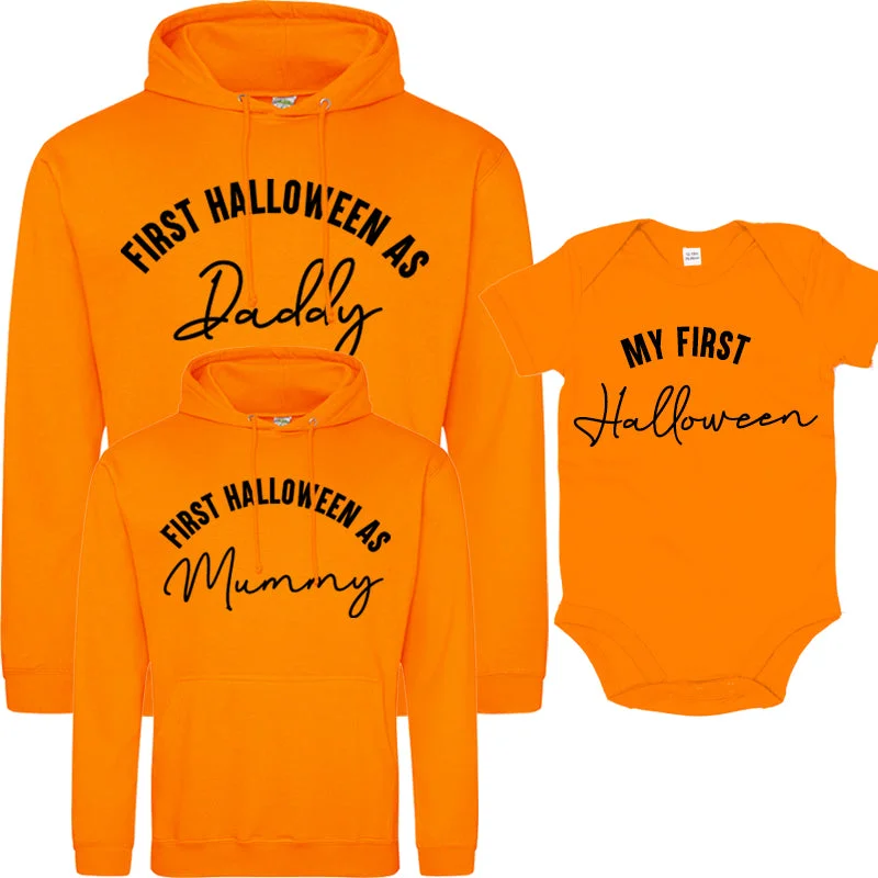 First Halloween As Family Script Orange Hoodies & Bodysuit (MRK X)