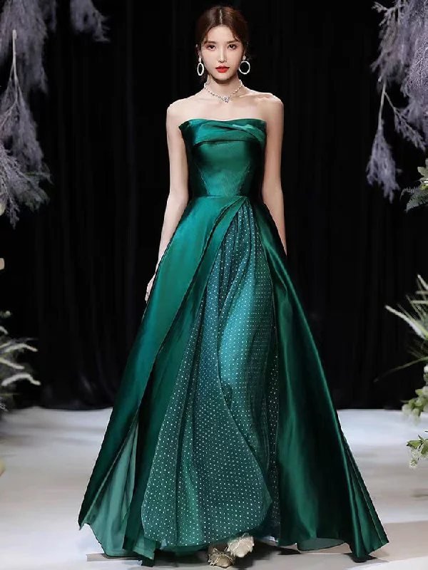 Great Deals Modern Evening Dress A-Line Strapless Satin Fabric Floor-Length Pleated Formal Party Dresses Forest Green Pageant Dress Great Deals Modern Evening Dress A-Line Strapless Satin Fabric Floor-Length Pleated Formal Party Dresses Forest Green Pageant Dress