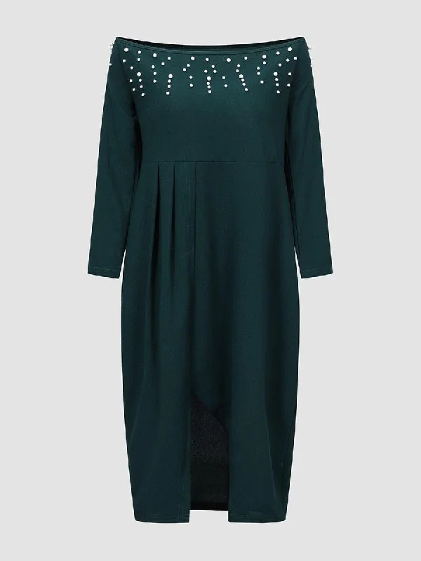 Final Markdown Pearl Beaded Split Thigh Midi Dress