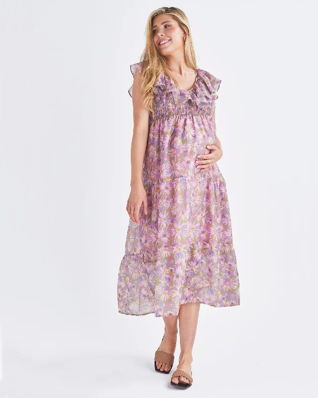 New Deals Daphne Reversible Maternity Baby Shower Dress in Lilac Floral