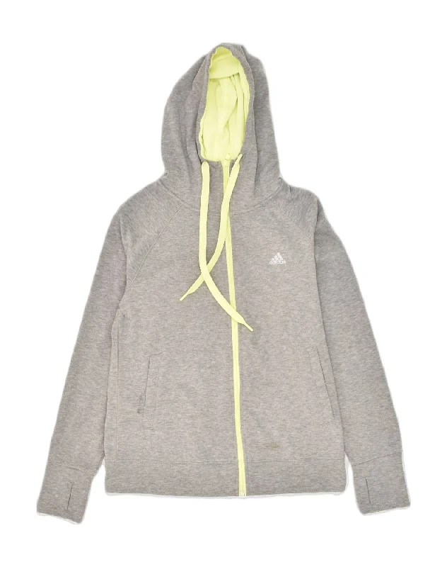 ADIDAS Womens Zip Hoodie Sweater UK 12-14  Medium Grey Polyester