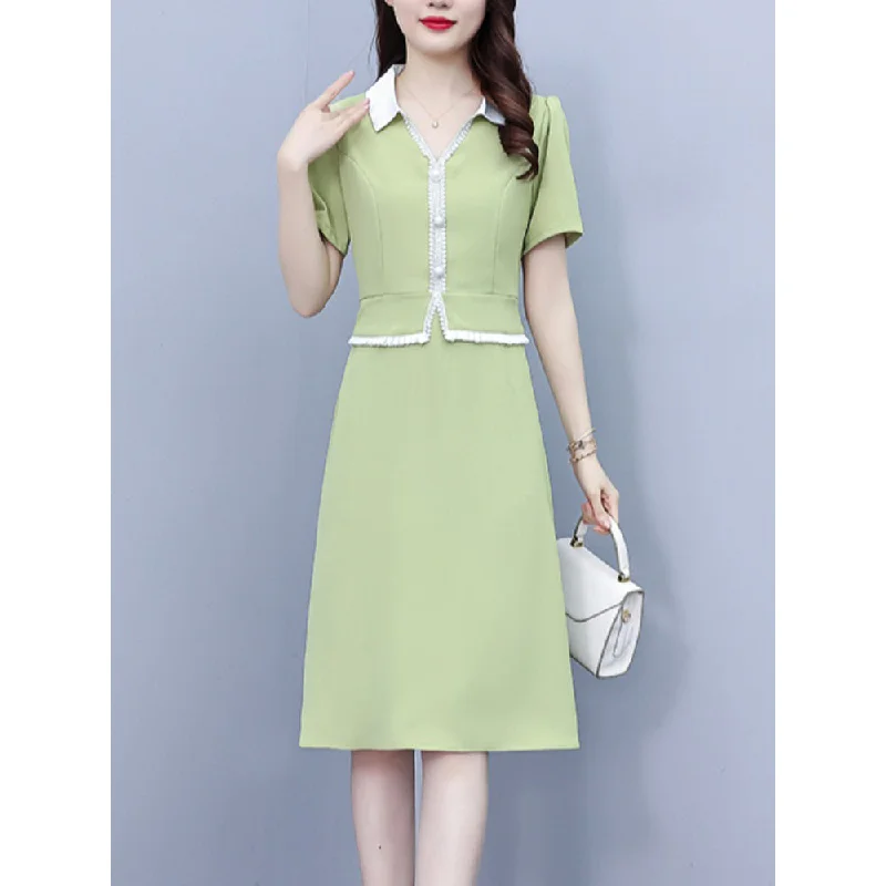 Hurry In Plus Size Chanelesque Buttons Work Shirt Dress