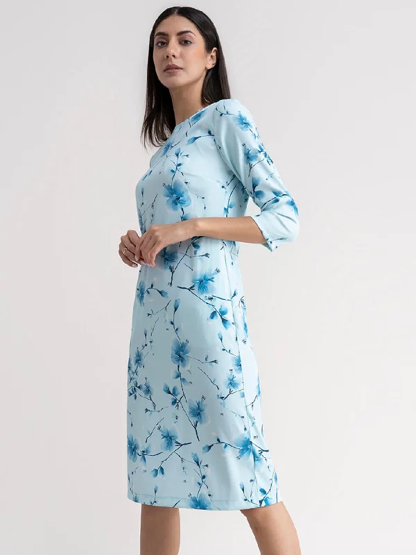 Limited Time Offer Floral Shift Dress - Blue