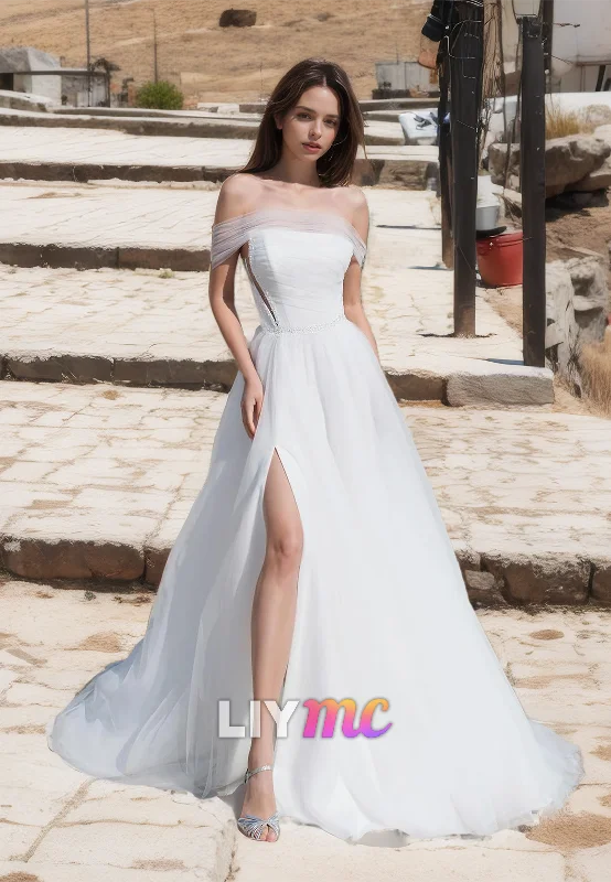 Midnight Madness Off-Shoulder Strapless Tulle A-Line Ball Gown Wedding Dress