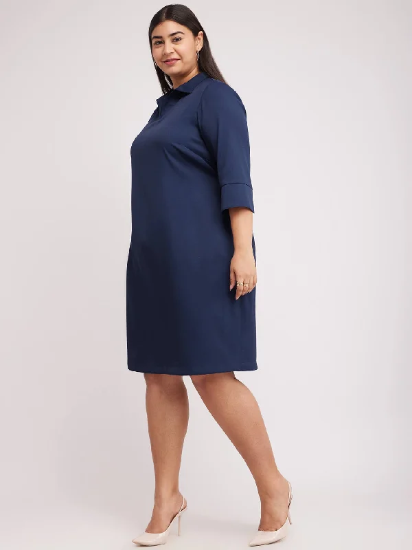 Exclusive Offers Collared Shift Dress - Navy Blue