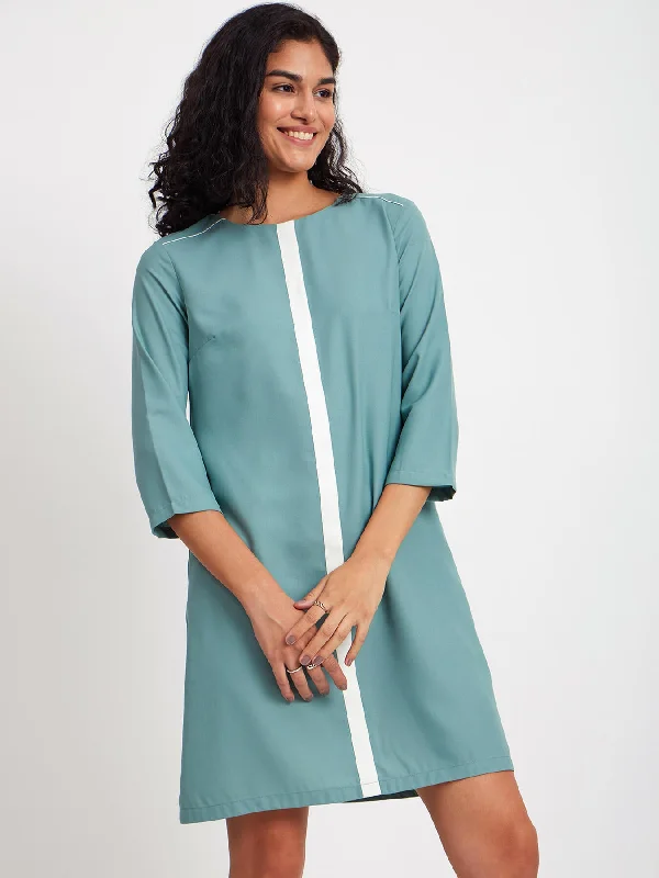 Price Cut Colour Block Shift Dress - Sap Green