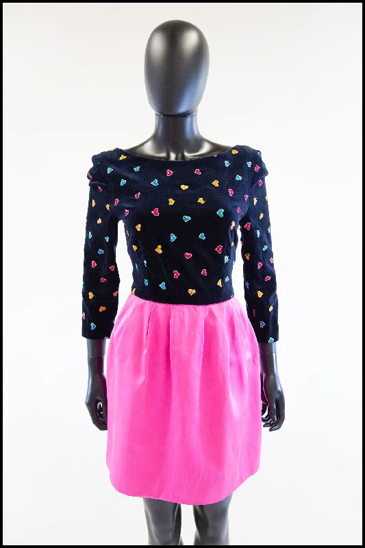 Special Price Vintage 1980s Navy Pink Heart Mini Dress
