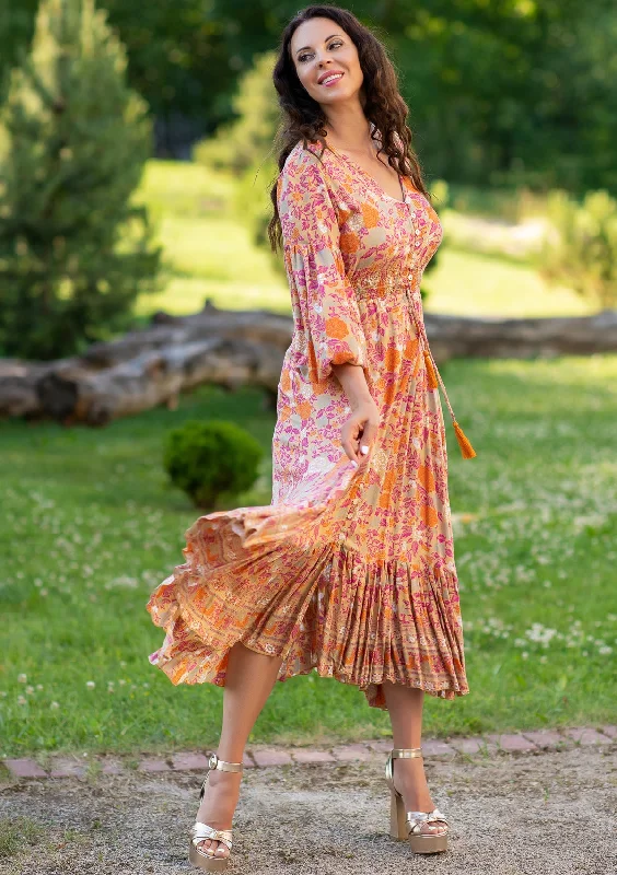 New Deals Simona Gold Orange Dress