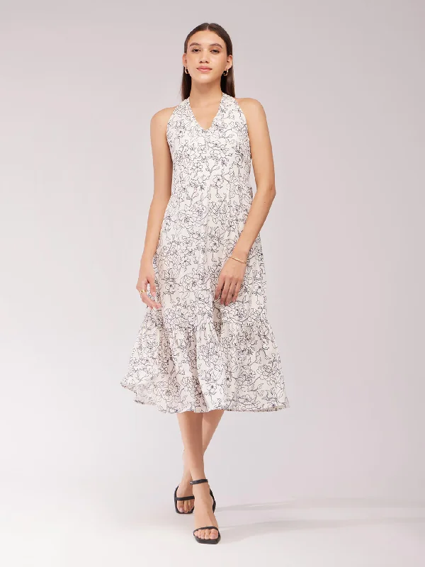 Floral Tiered Dress - Off White