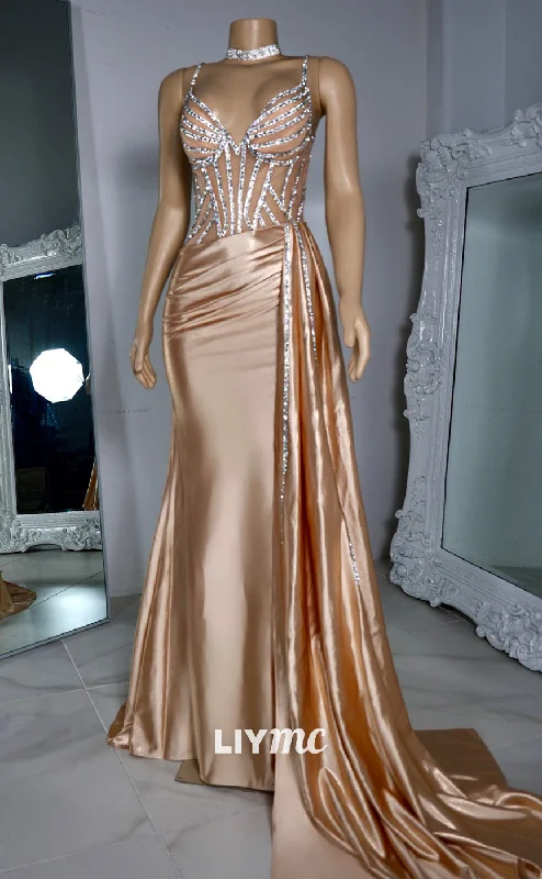 Bargain Blast LP2216 - V-Neck Sleeveless Beaded Ruched Mermaid Prom Dress