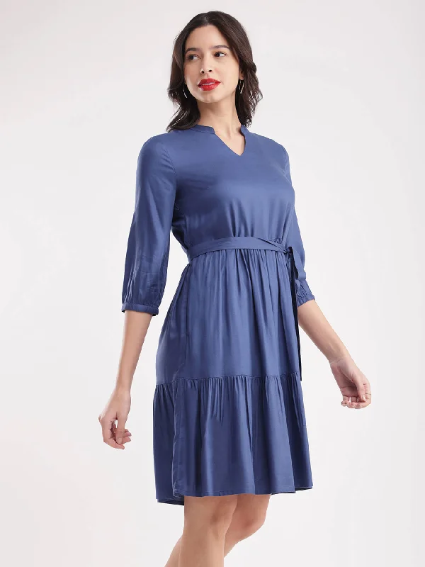 Members Only A-Line Tiered Dress - Blue
