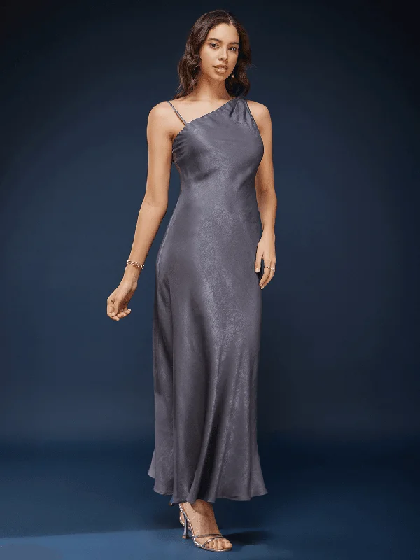 Price Buster Satin One Shoulder Slip Dress - Grey