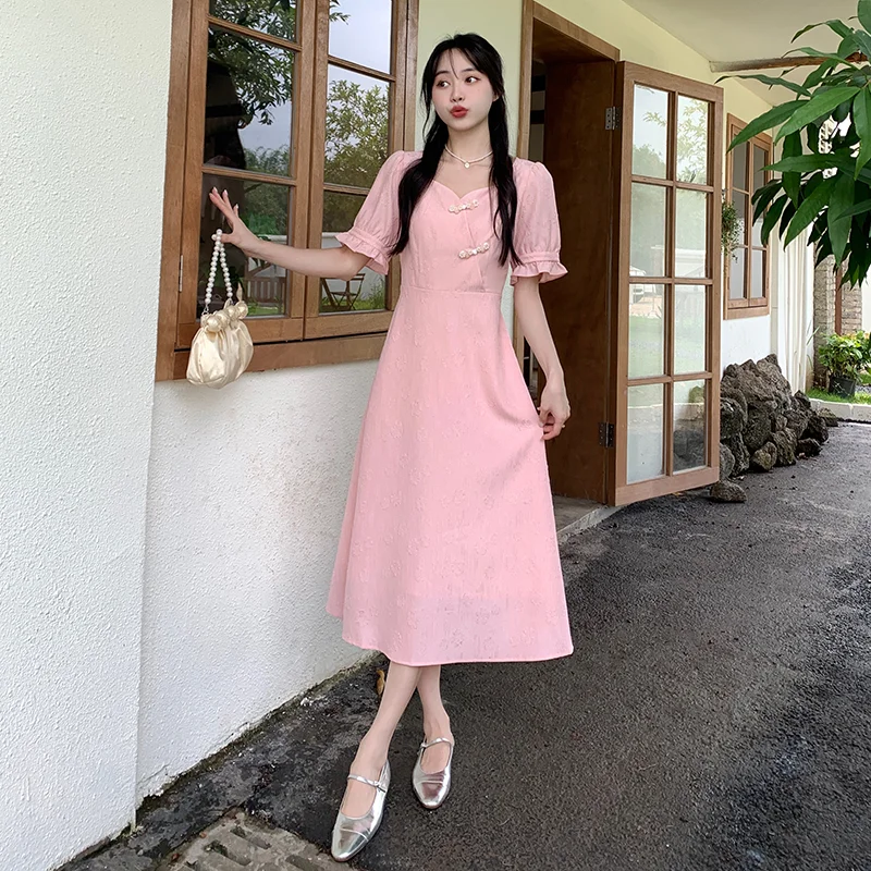 Savings Galore Plus Size Pink Modern Cheongsam Midi Dress