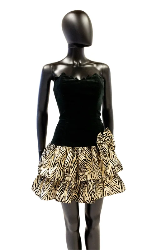 Vintage 1980s Black Gold Mini Dress