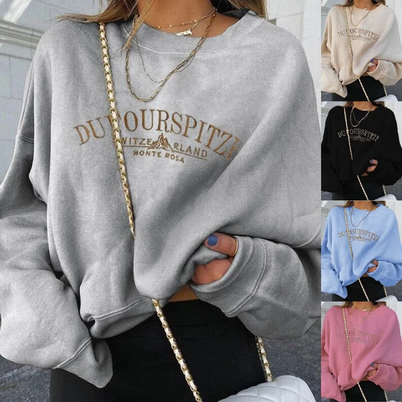 Sweatshirt Women Long Sleeve Sweatshirts Streetwear Autumn Winter Letter Print Pullover Tops