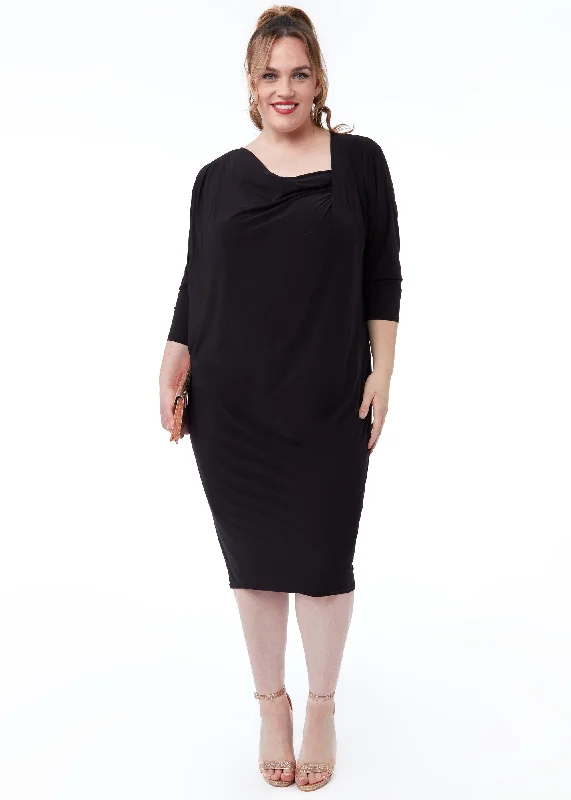 Deal of the Day PLUS LOOSE FIT MIDI DRESS WITH ASYMMETRIC NECK