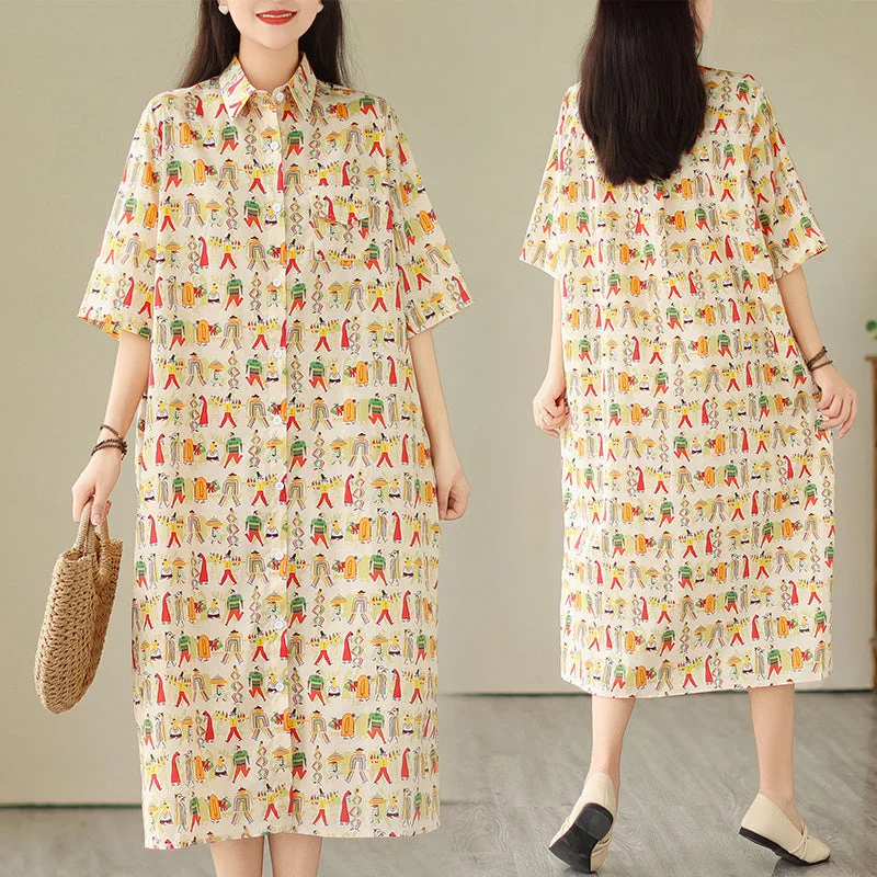 Instant Discount Plus Size Cute Vintage Pattern Shirt Dress