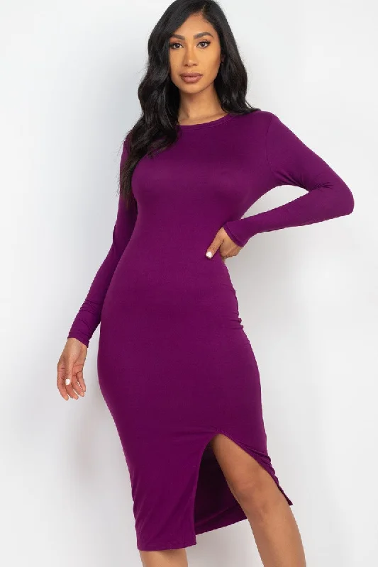 Great Deals Long Sleeve Side Thigh Split Midi Dress