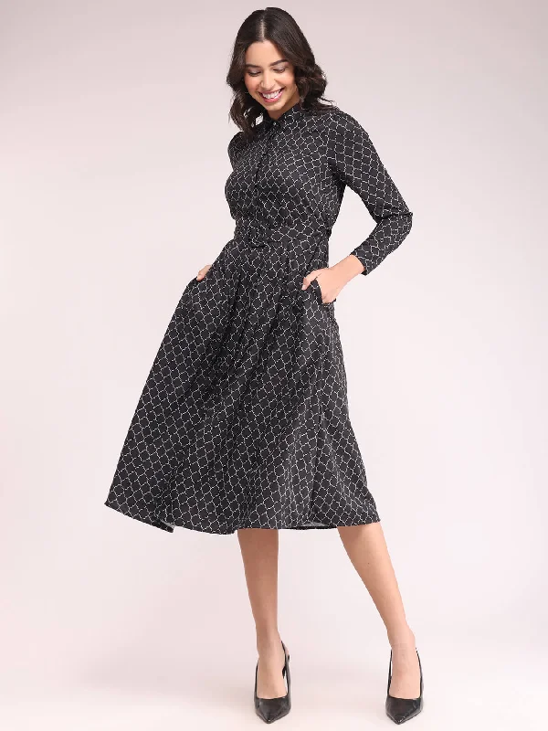 Doorbuster Deal Button Down Shirt Dress - Black And White