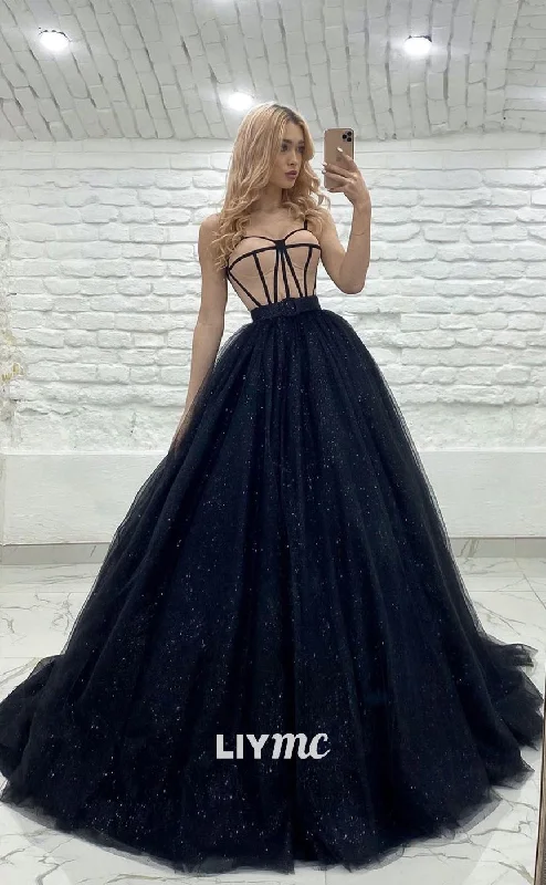 Midnight Madness LP630 - A Line Sweetheart Satin Tulle Long Prom Party Dress With Sweep Train
