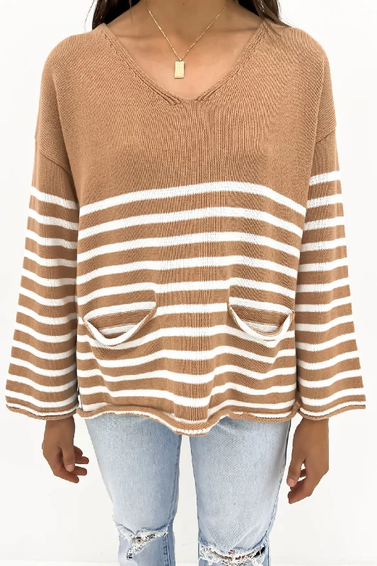 Get It Before It’s Gone Sarah Knit Camel Stripe
