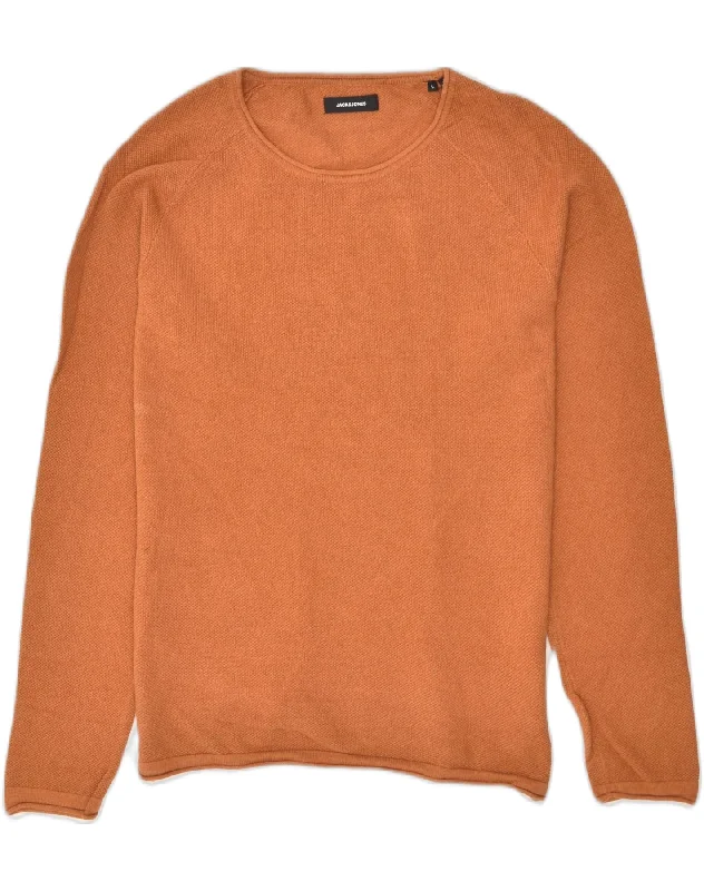 Daily Specials JACK & JONES Womens Crew Neck Jumper Sweater UK 16 Large Orange Cotton
