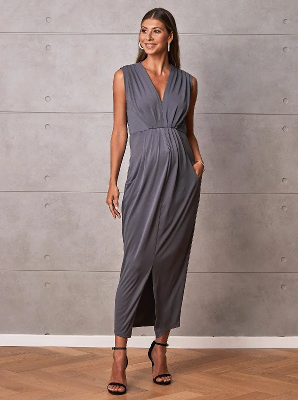 Year-End Clearance Anais Maternity Evening Dress in Excalibur Grey